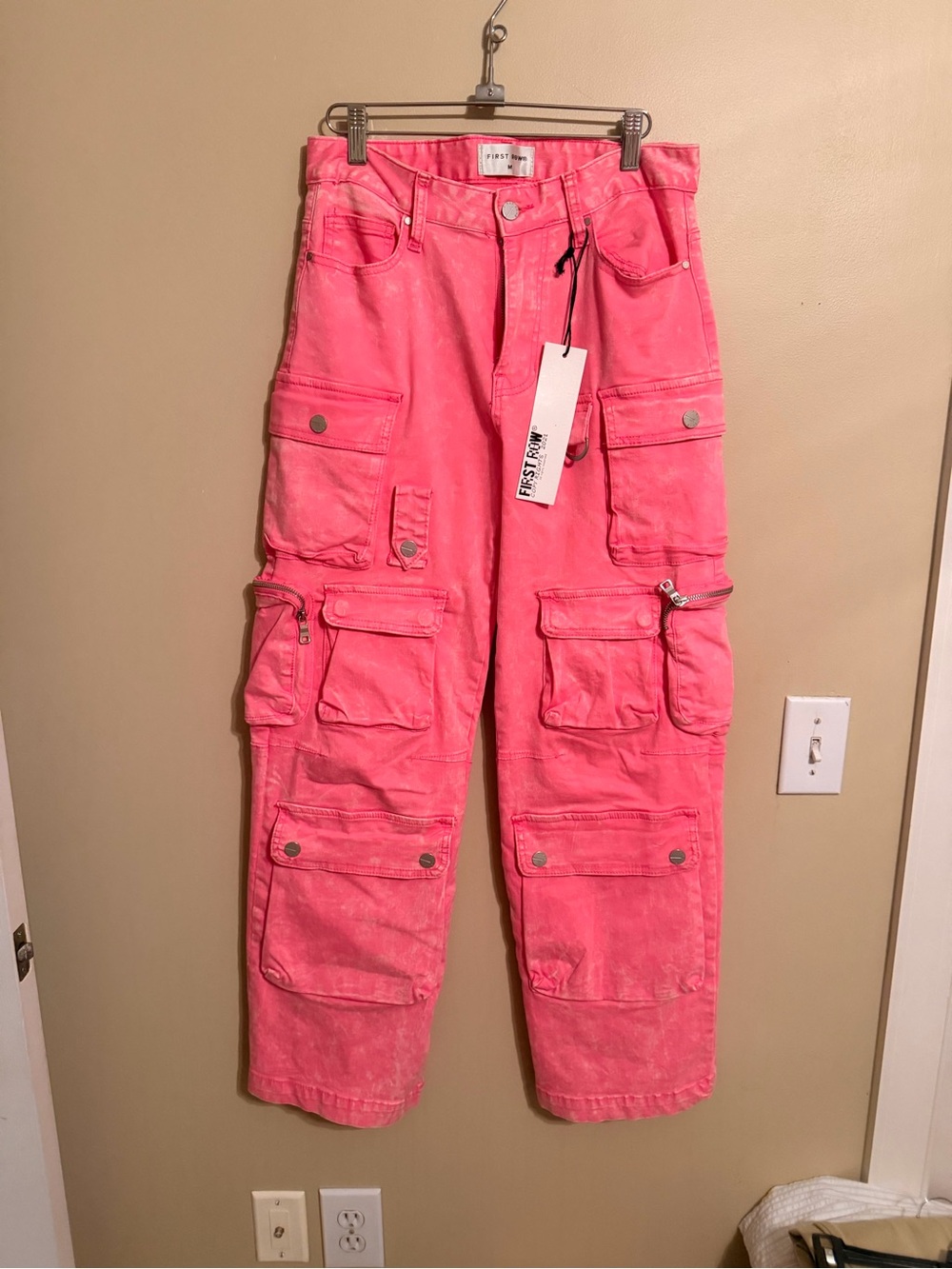 Washed Mulit Cargo Wide Denim Pants Pink